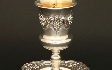 A HAZORFIM STERLING SILVER KIDDUSH CUP AND SAUCER