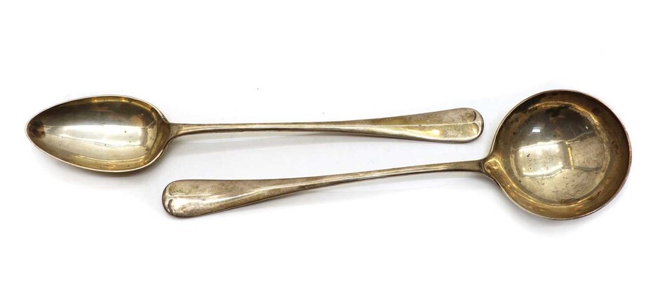 A Hanoverian pattern silver ladle and basting spoon by Walker & Hall
