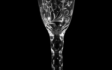 A Jacobite Engraved and Facet Cut Wine Glass