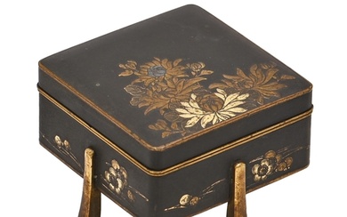 A Japanese inlaid iron and mixed metals box and cover, Tokyo...