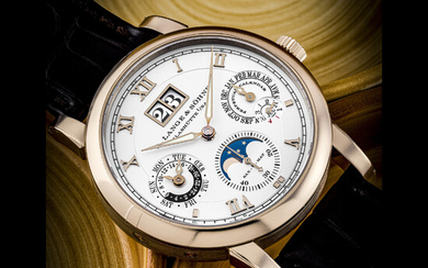 A. LANGE & SÖHNE. A VERY RARE 18K HONEY GOLD LIMITED EDITION AUTOMATIC PERPETUAL CALENDAR WRISTWATCH WITH LARGE DATE DISPLAY, MOON PHASE, 24 HOURS AND LEAP YEAR INDICATION LANGEMATIK PERPETUAL MODEL, REF. 310.050, CIRCA 2020