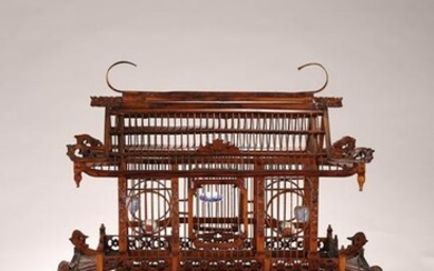 A LARGE CHINESE BAMBOO 'PALACE' BIRD CAGE
