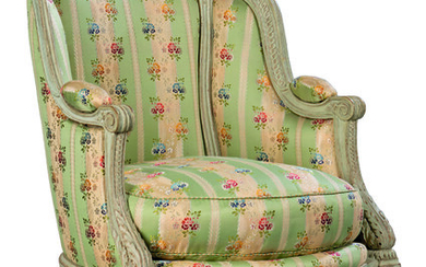 A LATE LOUIS XV GREY-PAINTED BERGERE
