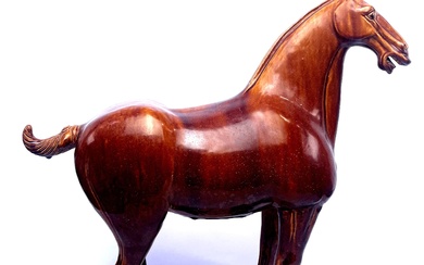 A Large Chinese Terracotta Brown Glazed Tang Style Horse Figure