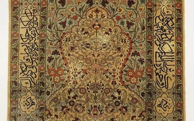 A Large Turkish Hereke Silk Prayer Rug