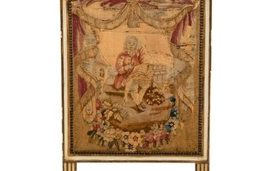A Louis XVI Style Painted Tapestry-Inset Fire Screen