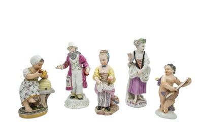 A MIXED GROUP OF FIVE PORCELAIN FIGURES, 18TH/19TH CENTURY, ...