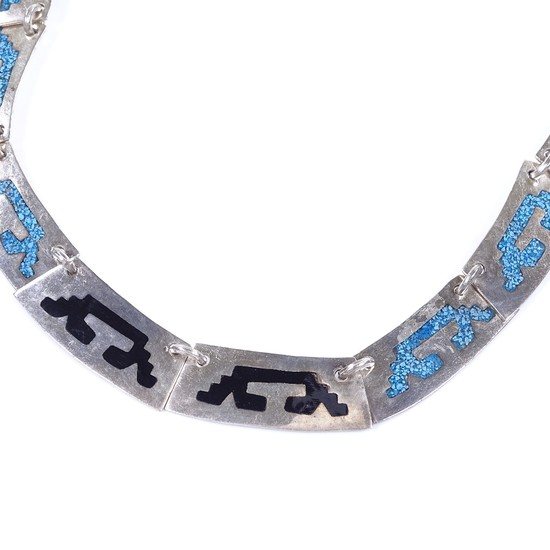 A Mexican sterling silver Aztec design collar necklace, with...