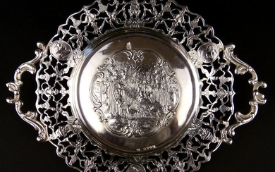 A Neo - Rococo sterling silver tray dish- .930 silver - Netherlands - Late 19th century