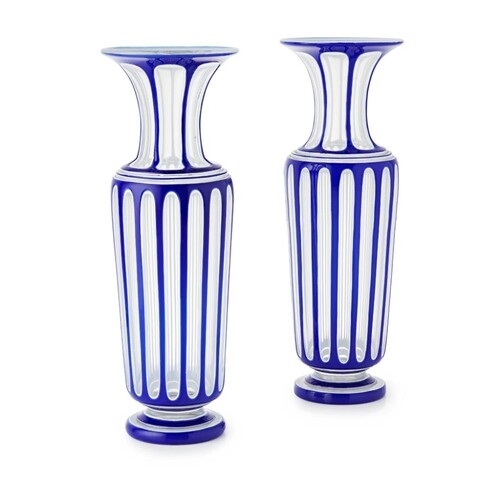 A PAIR OF 19TH CENTURY CASED AND OVERLAID GLASS VASES, ATTRI...