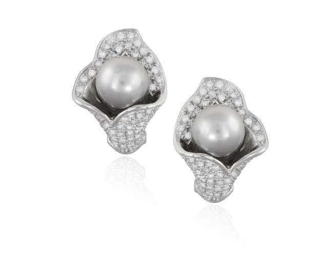 A PAIR OF CULTURED PEARL AND DIAMOND EARRINGS...