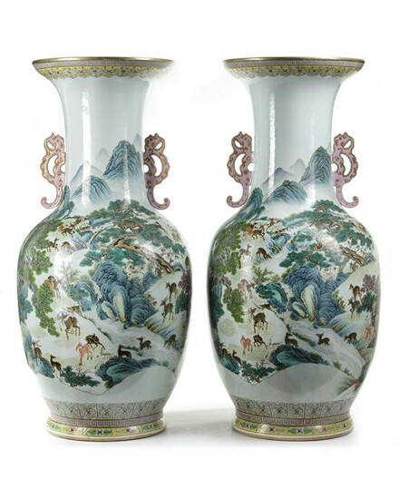 A PAIR OF LARGE CHINESE FAMILLE ROSE VASES, CHINA