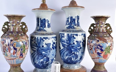 A PAIR OF LARGE LATE 19TH CENTURY JAPANESE MEIJI PERIOD SATSUMA VASES together with a pair of Chines