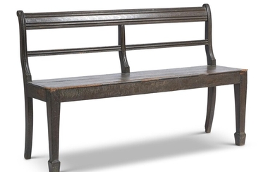 A PAIR OF STAINED PINE HALL BENCHES, FIRST QUARTER 19TH CENTURY