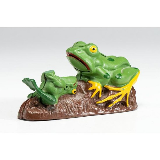 A Painted Cast Iron "Two Frogs" Mechanical Bank