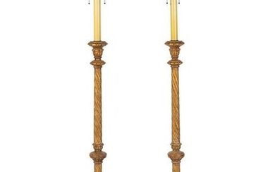A Pair of Baroque Style Giltwood Floor Lamps Height 65