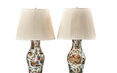 A Pair of Decalcomania Vases Now Mounted as Lamps