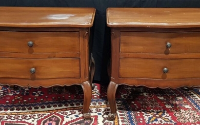 A Pair of French Style Timber Effect Two Drawer Bedside Cabinets (H:65 x W:68 x D:56cm) purchased at the House of Manor Mosman