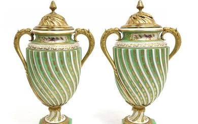 A Pair of Gilt Metal Sèvres Style Porcelain Vases and...