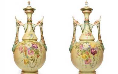 A Pair of Royal Worcester Porcelain Vases and Covers, circa...
