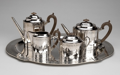 A Portugese silver tea and coffee service with tray