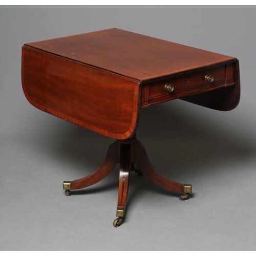 A REGENCY MAHOGANY PEMBROKE TABLE of rounded oblong form wit...