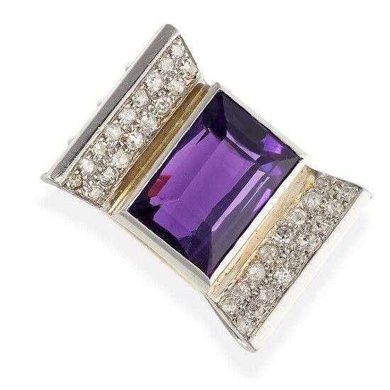 A RETRO AMETHYST AND DIAMOND COCKTAIL RING designed as