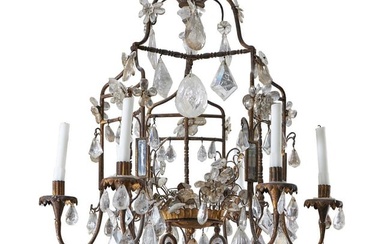 A ROCK CRYSTAL, GLASS AND GILT METAL SIX LIGHT CHANDELIER, CIRCA 1740 AND LATER