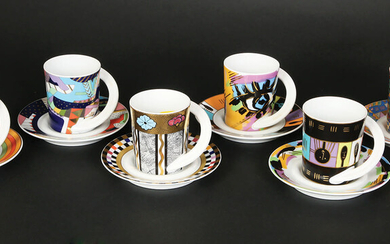 A ROSENTHAL PORCELAIN STUDIO LINE SET OF SIX ESPRESSO CUPS AND SAUCERS