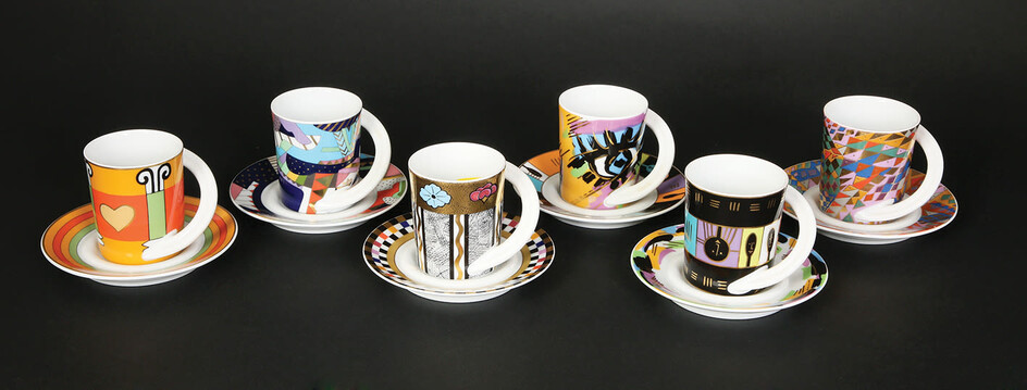 A ROSENTHAL PORCELAIN STUDIO LINE SET OF SIX ESPRESSO CUPS AND SAUCERS