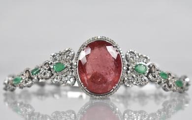 A Rubellite, Emerald and Diamond Bracelet. Large Oval Cut Ru...
