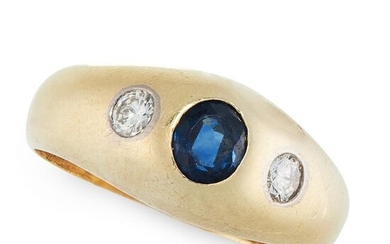 A SAPPHIRE AND DIAMOND GYPSY RING, CIRCA 1950 in 14ct