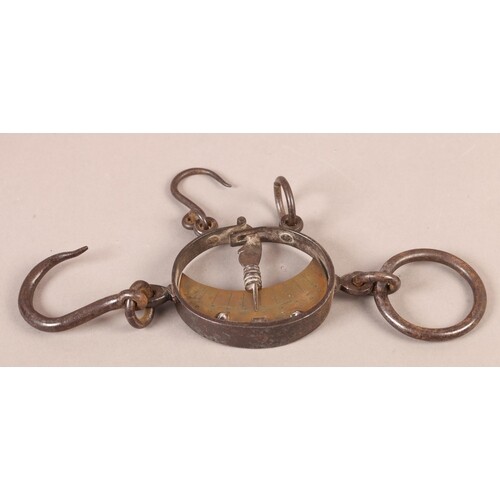 A SET OF 19TH CENTURY BRASS AND STEEL SHEEP BALE SCALES with...