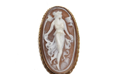 A SHELL CAMEO BROOCH N 9CT GOLD