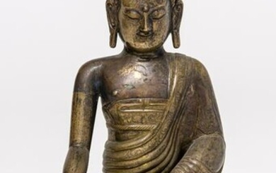 A SINO-TIBETAN BRONZE BUDDHA SHAKYAMUNI, 19th c