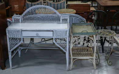 A Selection of Wicker Furniture & Iron Side Table