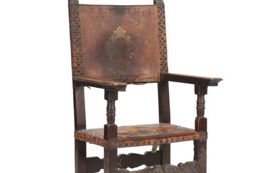 A Spanish Baroque walnut armchair, a so-called frailero. 17th-18th century.