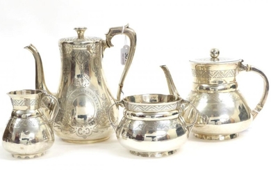 A Three-Piece Victorian Silver Tea-Service, by Stephen Smith, London, 1872,...