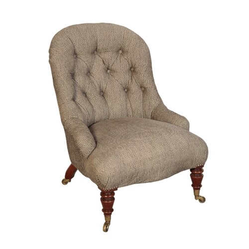 A VICTORIAN UPHOLSTERED CHILDS CHAIR BY HINDLEY & SONS with ...