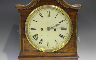 A Victorian rosewood bracket clock with eight day twin fusee movement striking on a bell with pull r