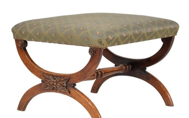 A Victorian walnut and upholstered X-frame stool