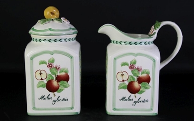 A Villeroy & Boch "French Garden Charm" Jug (H25cm) together with a lidded canister (H28.5cm)
