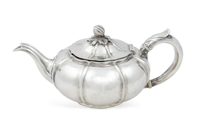 A William IV Silver Melon-Form Teapot Height 3 1/2 x