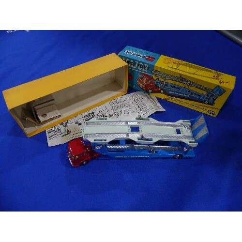 A boxed Corgi 1105 Carrimore Car Transporter, red cab with b...