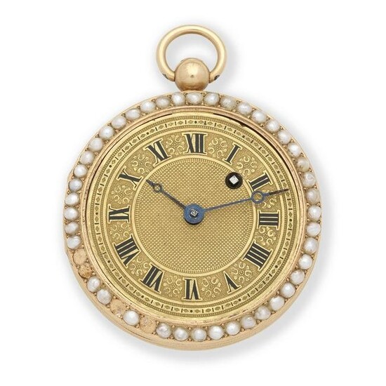 A continental gold and seed pearl key wind open face pocket watch Circa 1830