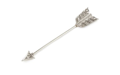 A diamond set jabot pin, in the form of an...