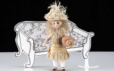 A fine Simon & Halbig Mignonette all-bisque swivel head dolls’ house doll