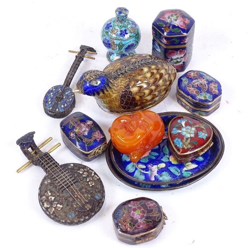 A group of Chinese cloisonne enamel items, including miniatu...