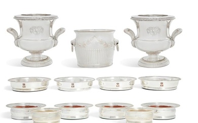 A group of English silver plate wine accessories