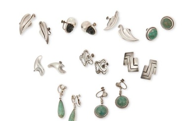 A group of Mexican silver earrings
